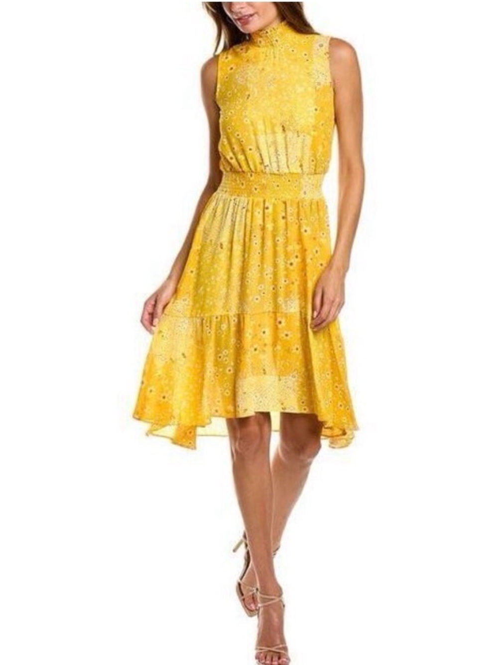 NWOT Nanette Lepore Yellow Sleeveless Mock-Neck Floral Summer Dress